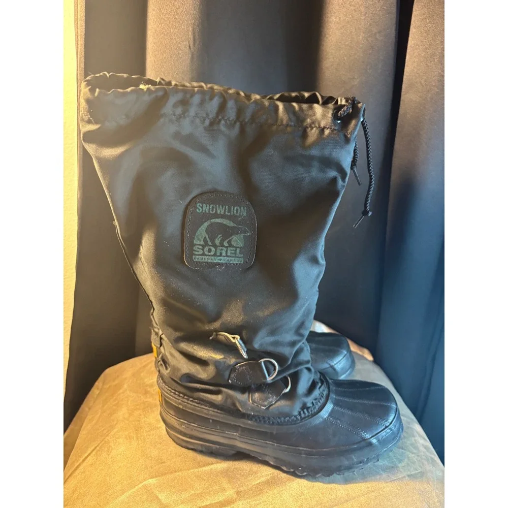 Sorel Snowlion Black Winter Boots Made in Canada Rubber Nylon Womens 5